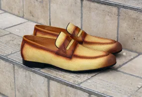 Woven Canvas & Calfskin Slip-On Loafer Yellow/Brown