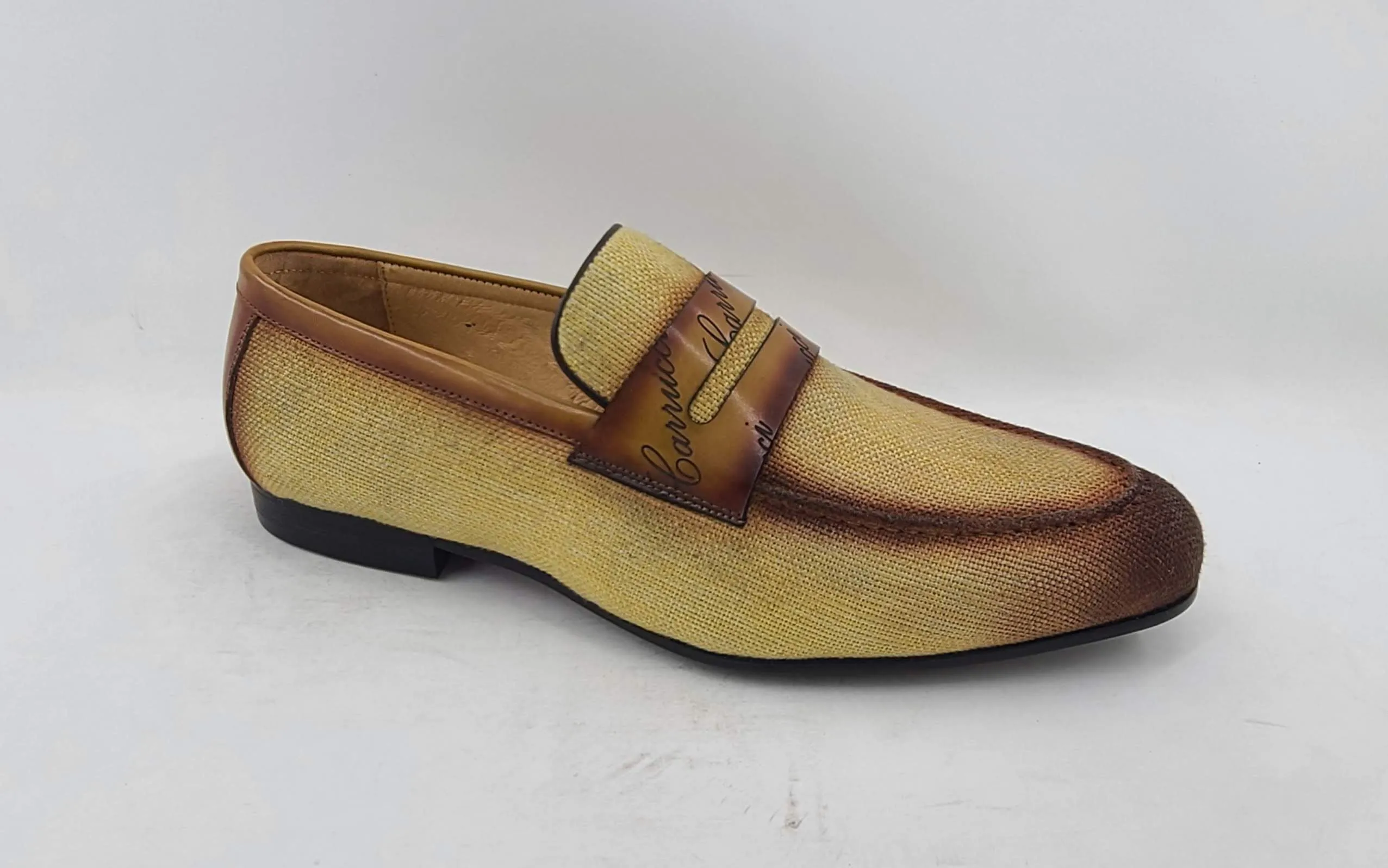 Woven Canvas & Calfskin Slip-On Loafer Yellow/Brown