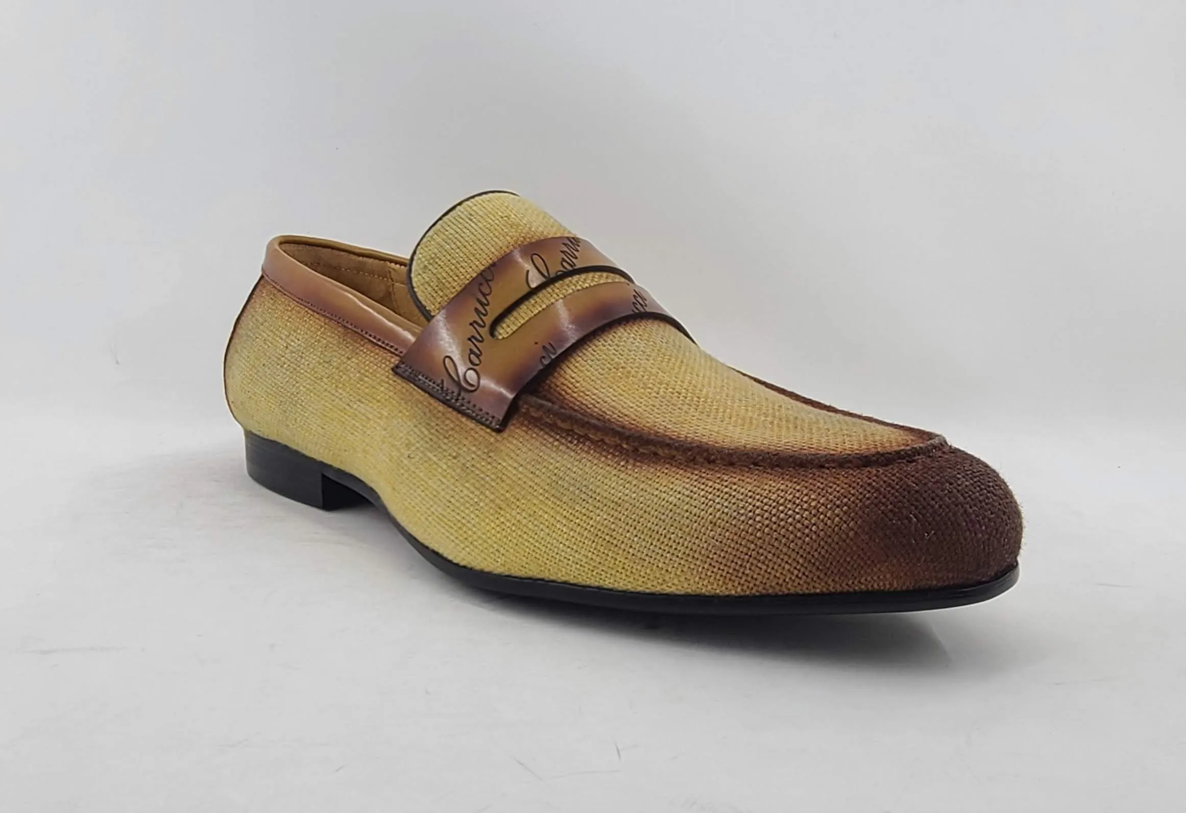 Woven Canvas & Calfskin Slip-On Loafer Yellow/Brown