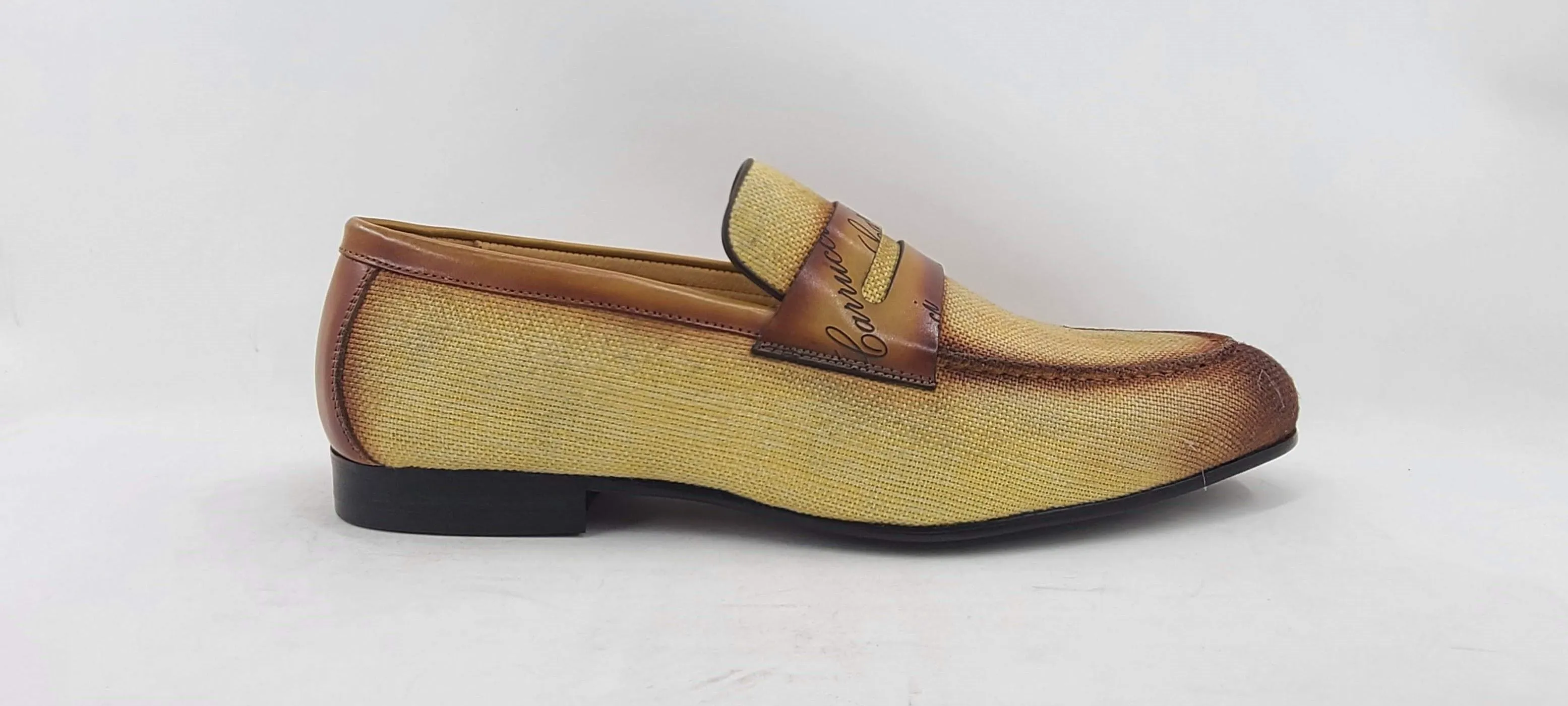 Woven Canvas & Calfskin Slip-On Loafer Yellow/Brown