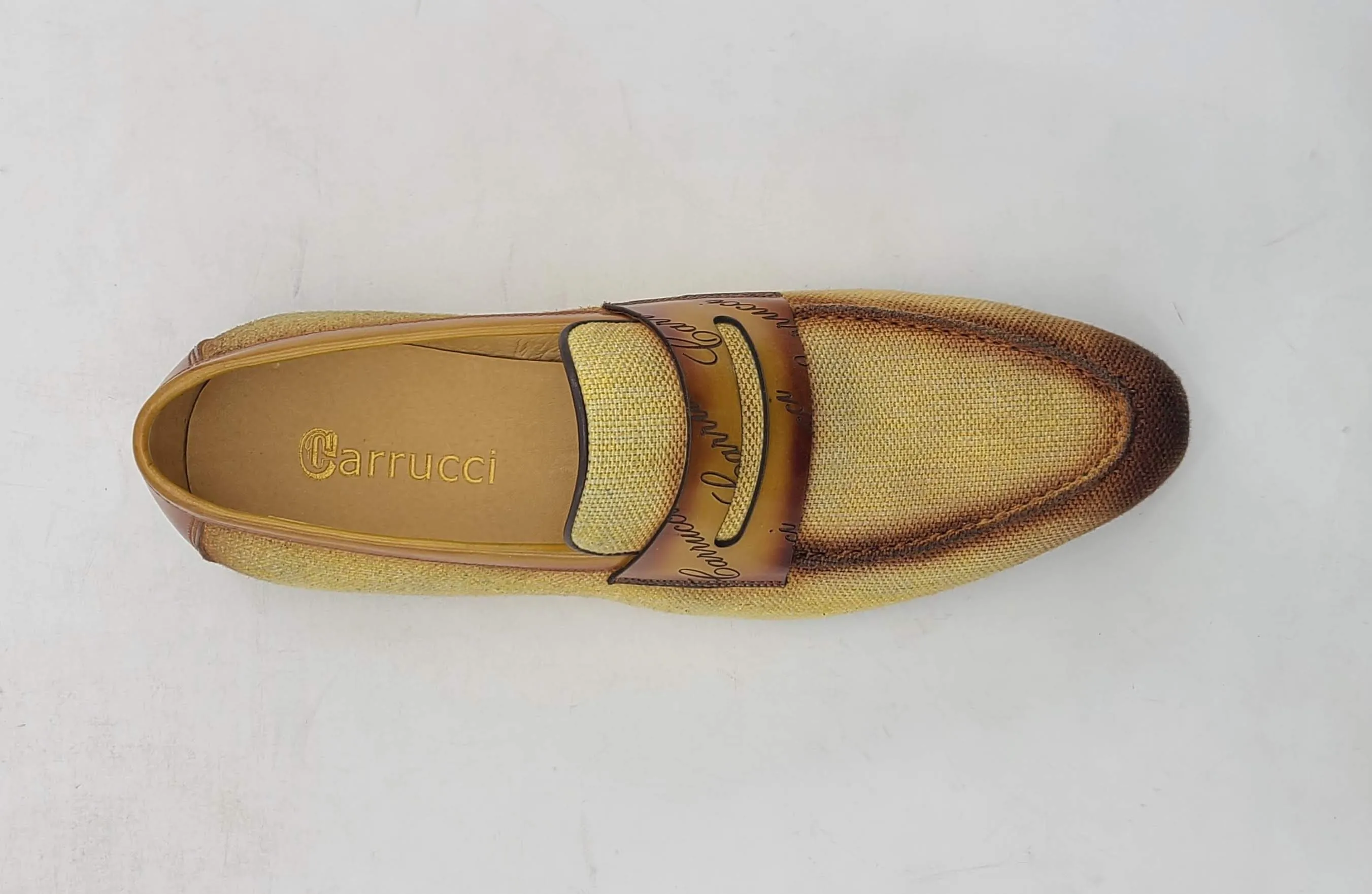 Woven Canvas & Calfskin Slip-On Loafer Yellow/Brown