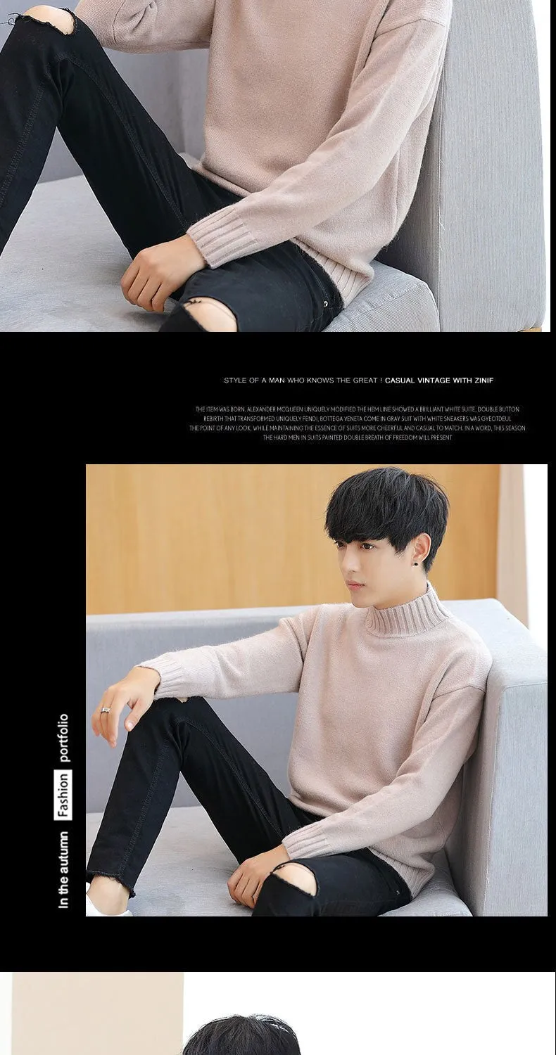 Xituodai Autumn and winter sweater men's half-necked camel knit sweater fashion long-sleeved thick men's sweater