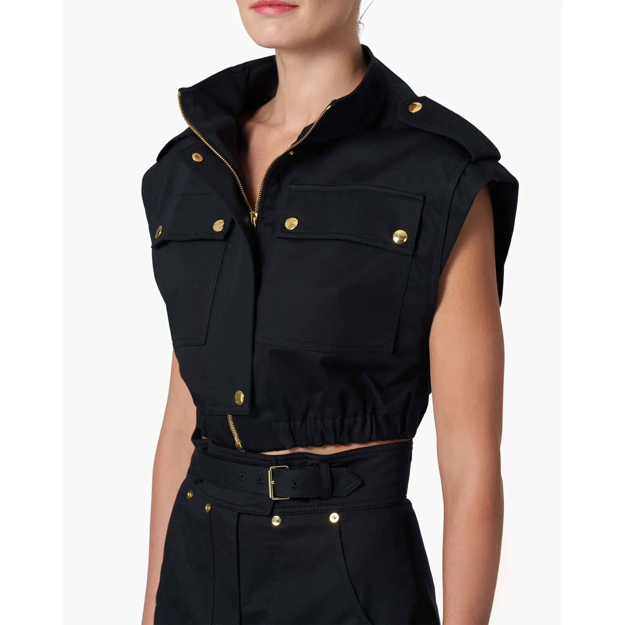 Zip Front Cargo Vest | Black